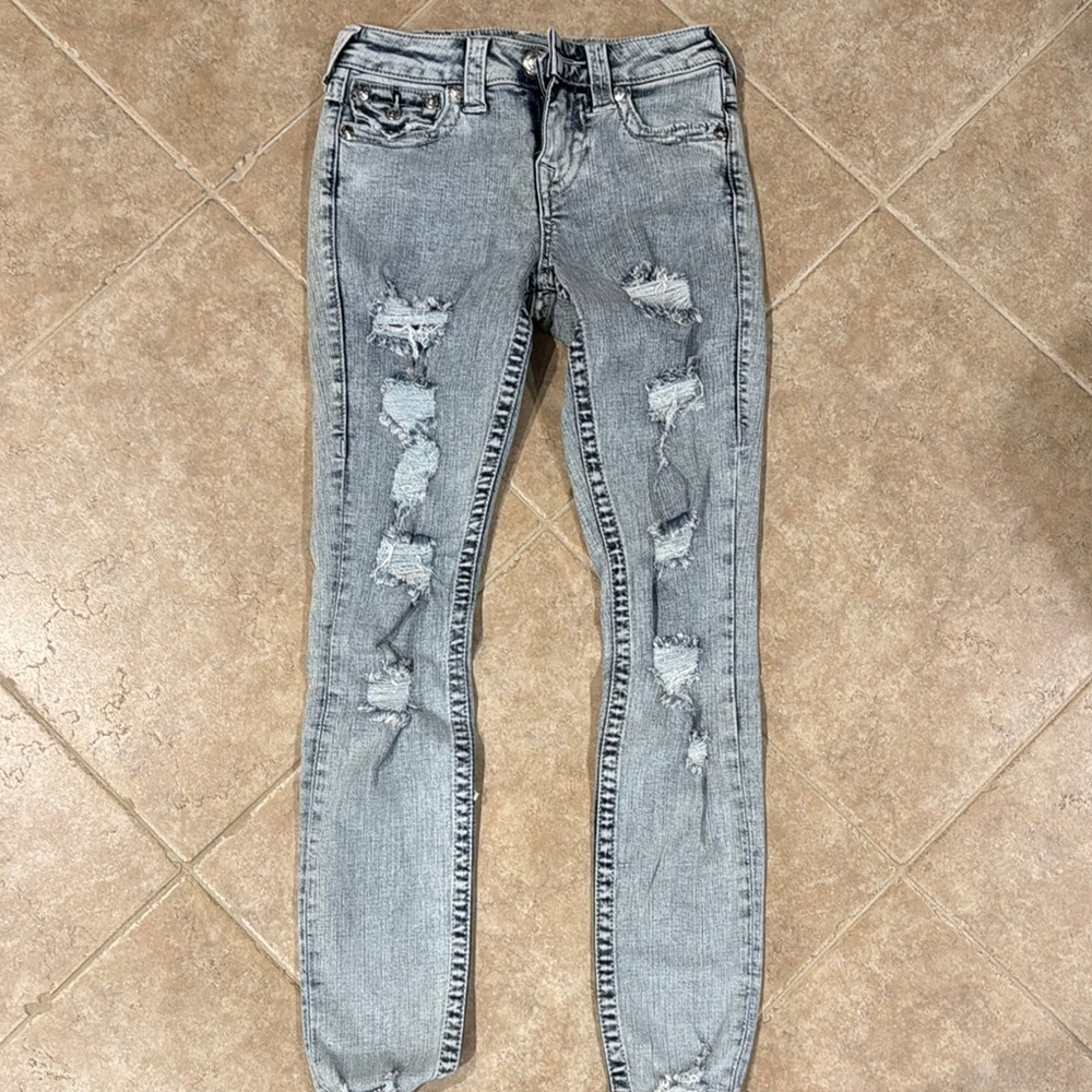 True Religion Light Wash Distressed skinny jeans